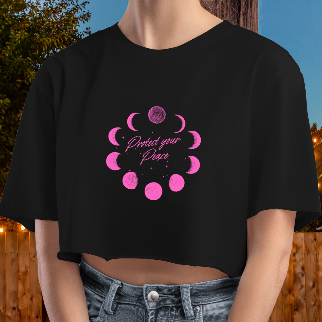Comfy For Her - Boho Moon Phase Crop Top – Festival Shirt, Summer Vibes Tee, Astrology Gift for Her, Spiritual Yoga Tank