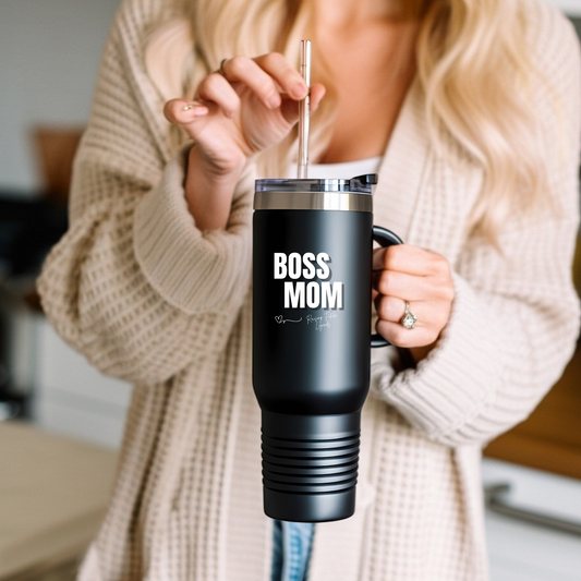 Boss Mom Insulated Travel Mug - 40oz Stainless Steel Cup - Gift for Her - Mother's Day Gift Idea